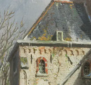 Adrianus Eversen - Olieverf op paneel, Winterse straatscène - Ingelijst kopen? Bied vanaf 5000!