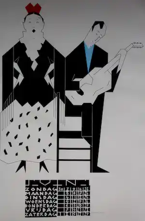 Hendrik Valk - Ingelijste litho: 'Vrouwelijke flamenco danseres en gitarist' verkauft für € 175!