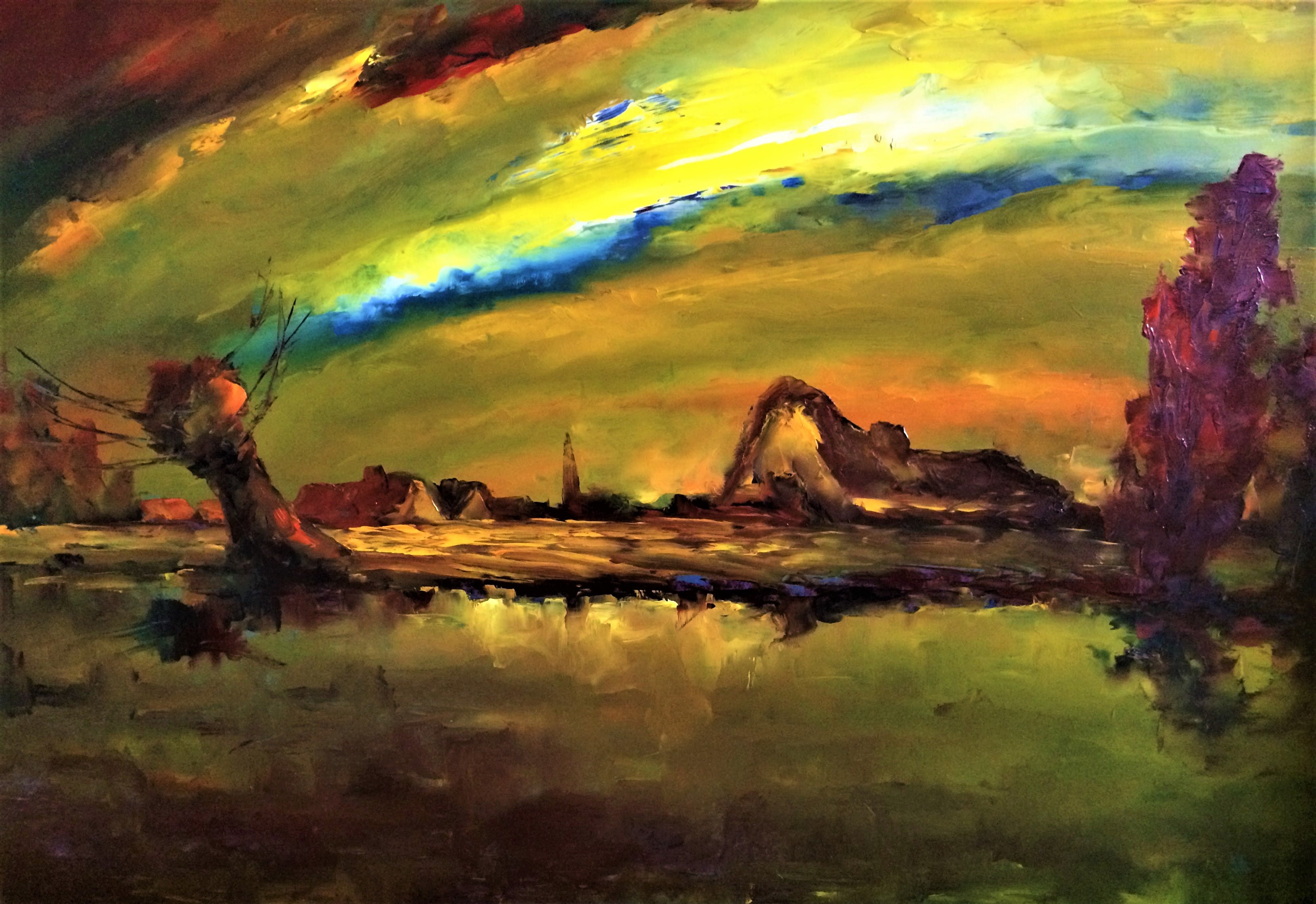 Leo Jordaens - Groot expressief kleurrijk landschap kopen? Bied vanaf 275!