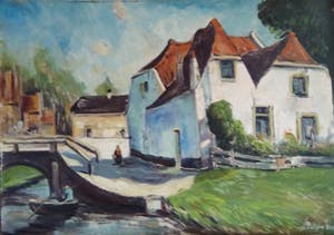 Niet of onleesbaar gesigneerd - Belgische school 20e eeuw - Dorpsgezicht kopen? Bied vanaf 1!