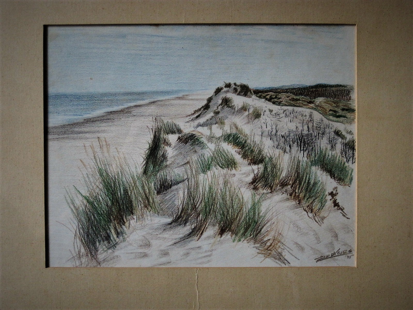Sjoerd de Vries - gesigneerde Aquarel van Duinlandschap op Terschelling in 1945  kopen? Bied vanaf 1!