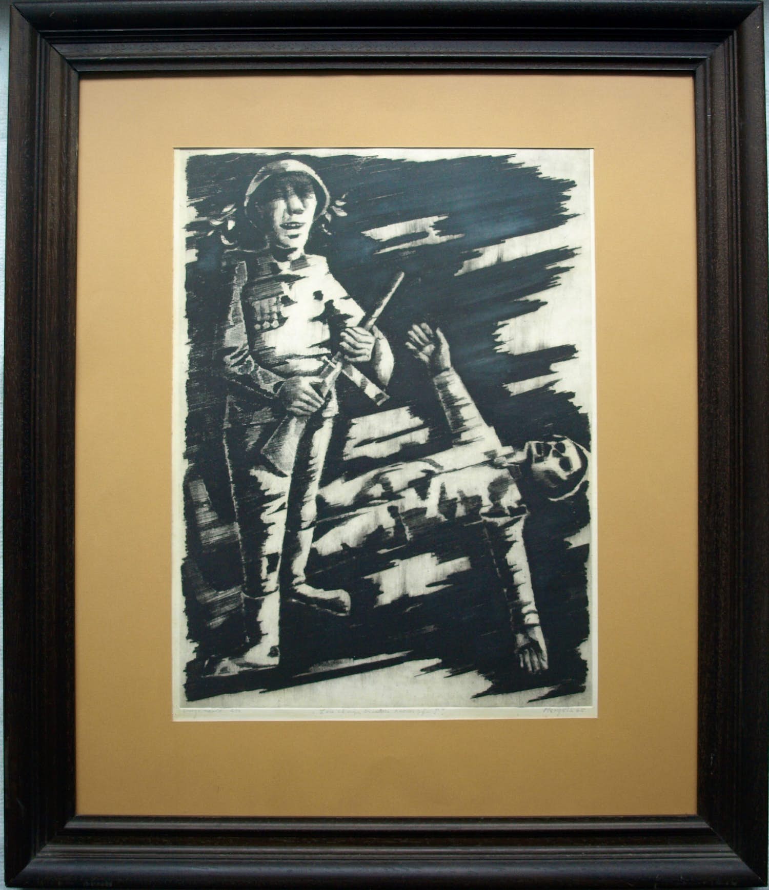 Ber Mengels - Grote ingelijste ets, Zou ik mijn broeders hoeder zijn? – 1965 – nr. 2 van 10. verkocht voor € 150!