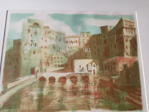 Jeroen Hermkens - Litho, Jemen, Hababa - Ingelijst kopen? Bied vanaf 70!