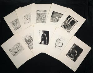 Jan Budding - Pieter Bijwaard e.a, map met 10 etsen van diverse kunstenaars kopen? Bied vanaf 200!