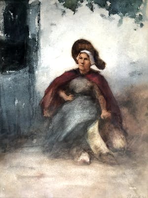 Philip Windt - Zittende dame met een mand - Aquarel uit 1887, Fraai Ingelijst kopen? Bied vanaf 320!