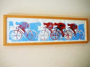 Herman Coppus - De Wielerkoers -linosnede unicum- verkocht voor € 35!