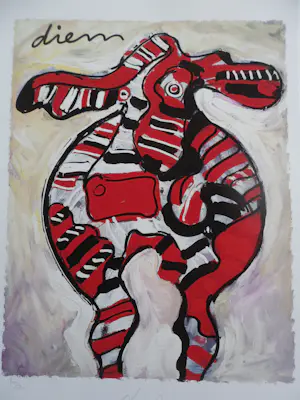 Peter Diem - Kleurenzeefdruk COW RED Hand gesigneerd. kopen? Bied vanaf 30!