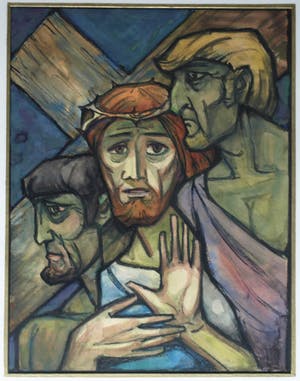 Klaas Pijlman - Tempera , “Jezus en moordenaars” – ingelijst - 1970 kopen? Bied vanaf 50!