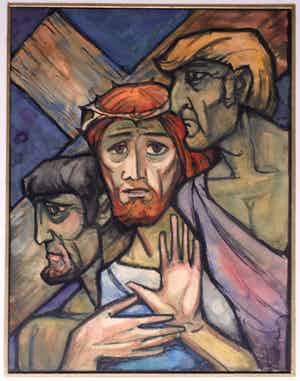 Klaas Pijlman - Tempera , “Jezus en moordenaars” – ingelijst - 1970 verkocht voor € 50!