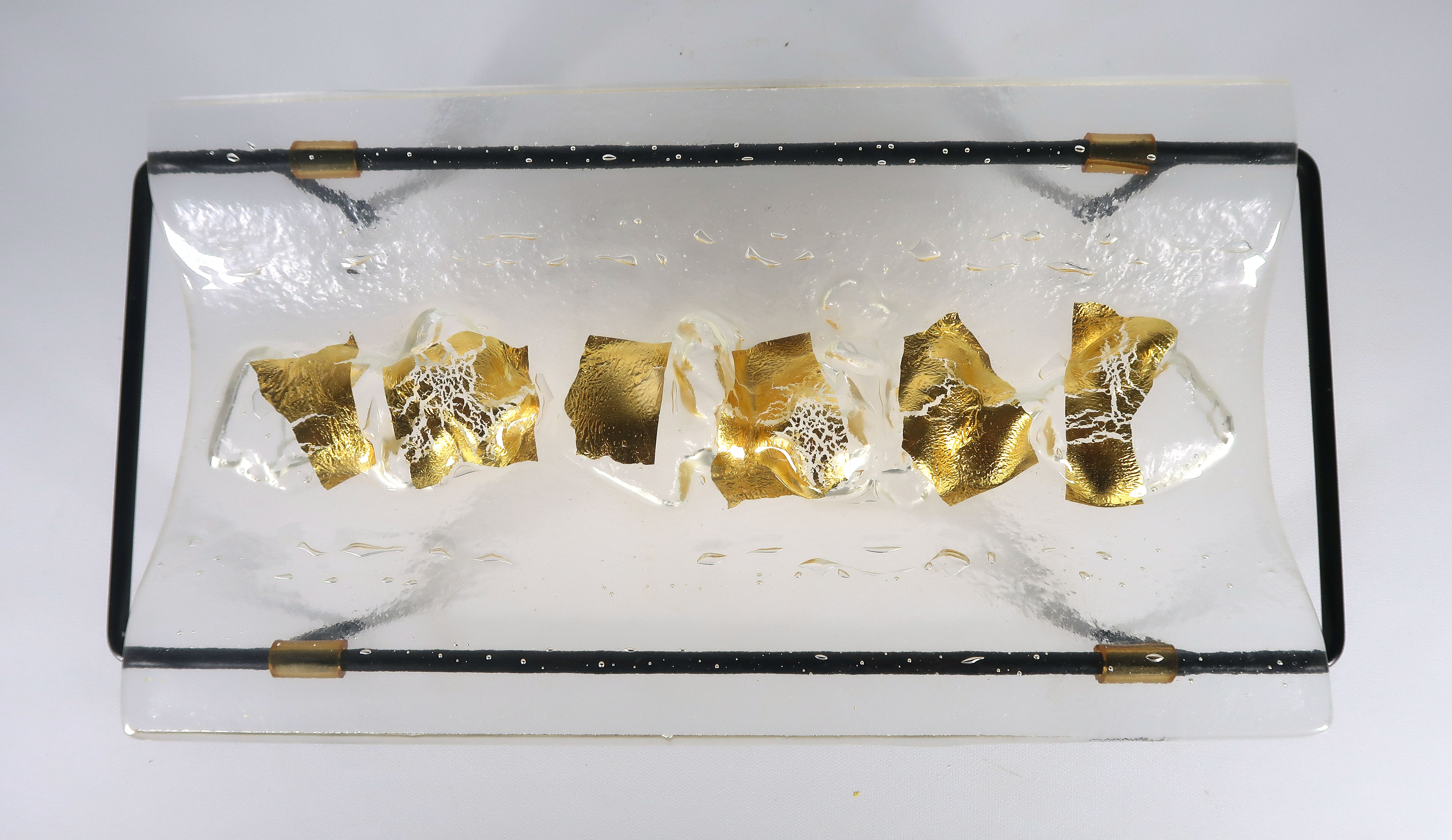 Louis La Rooy - Glas, unica Blanke schaal met gouden inleg op onderstel kopen? Bied vanaf 20!