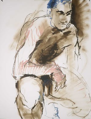 Franscz Witte - Oliepastel op papier, Zittend naakt kopen? Bied vanaf 50!
