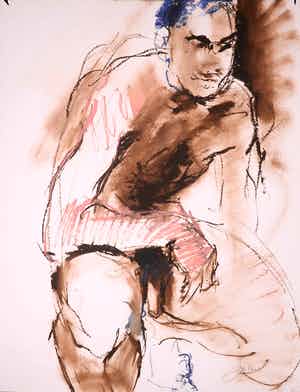 Franscz Witte - Oliepastel op papier, Zittend naakt verkocht voor € 50!