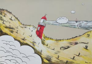 Hannes Postma - Vuurtoren in de duinen, litho kopen? Bied vanaf 50!