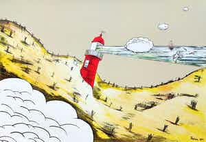 Hannes Postma - Vuurtoren in de duinen, litho verkocht voor € 50!