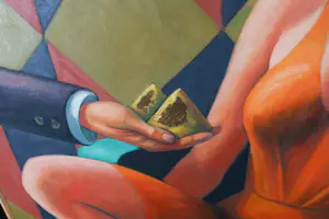 Leon Janssen - Olieverf op doek, Gouden bergen - Ingelijst (Groot) kopen? Bied vanaf 1!