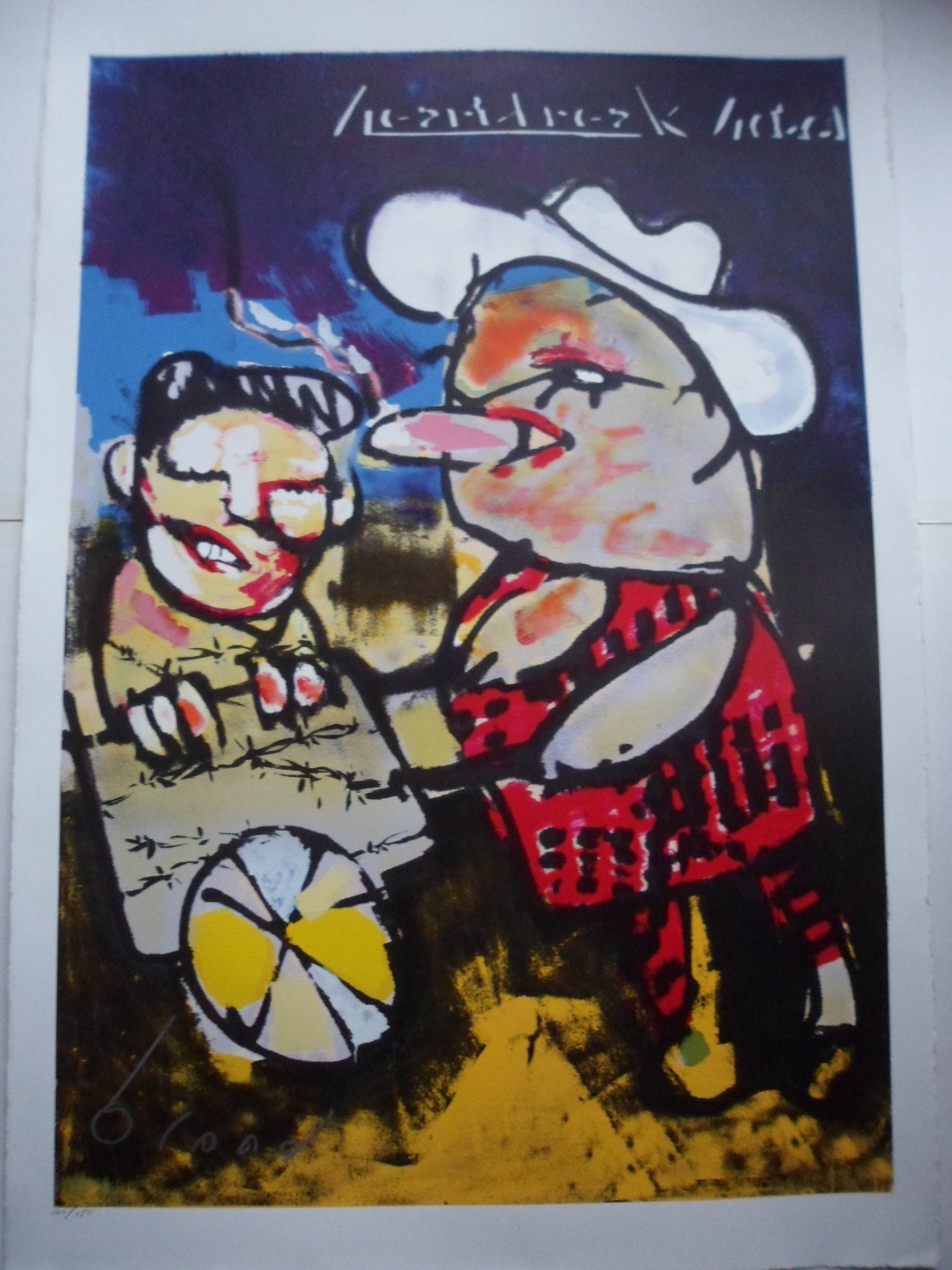 Herman Brood - Zeefdruk, Titel,"Heartbreak hotel". verkocht voor € 225!