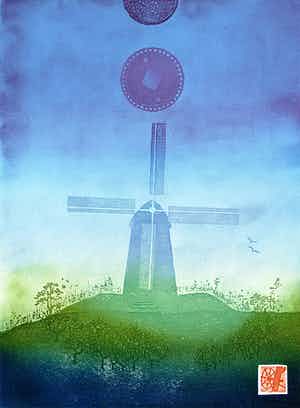 Ries Kleijnen - De molenberg 2, ets/zeefdruk verkocht voor € 35!