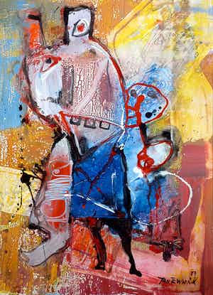 Jan te Wierik - Figuren, gemengde techniek op karton (groot) verkocht voor € 750!