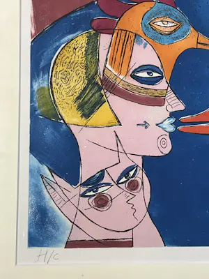 Corneille - Ingelijste antieke ets: Spel tussen katten en vogels, 1978 kopen? Bied vanaf 800!