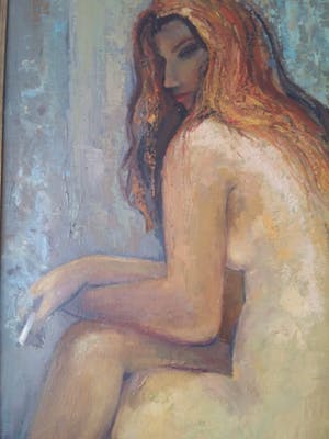 Janus Kluijtmans - Naakt. Portret dame met sigaret. kopen? Bied vanaf 10!