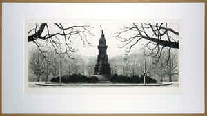 Wim Bettenhausen - Ets, Kastanjebomen aan Plein 1813 - Ingelijst verkocht voor € 100!