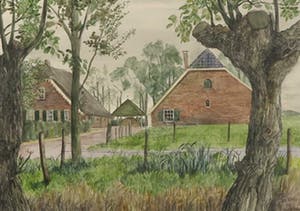 Nic Loning - Aquarel, Stoutenburg - Ingelijst kopen? Bied vanaf 1!