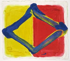 Bram Bogart - Aquagravure op geschept papier, Losange fond rouge/jaune - Ingelijst kopen? Bied vanaf 1250!