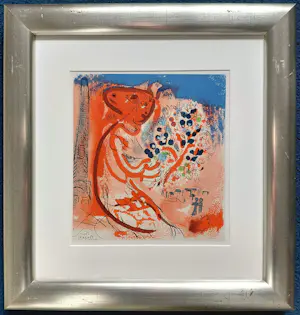 Marc Chagall - Compositie met figuur met boeket bloemen, litho (mooi ingelijst) kopen? Bied vanaf 150!