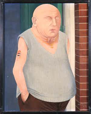 Arie Vermeer - Olieverf op doek, Man in deuropening - Ingelijst verkocht voor € 50!