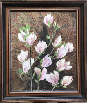 Lien Straver - Schilderij Magnolia’s, gesigneerd en ingelijst,olieverf op doek kopen? Bied vanaf 25!