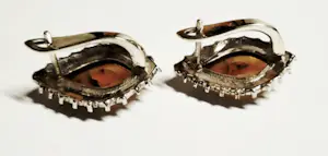 Vintage teardrop oorbellen met gouden amber en marcasiet kopen? Bied vanaf 60!