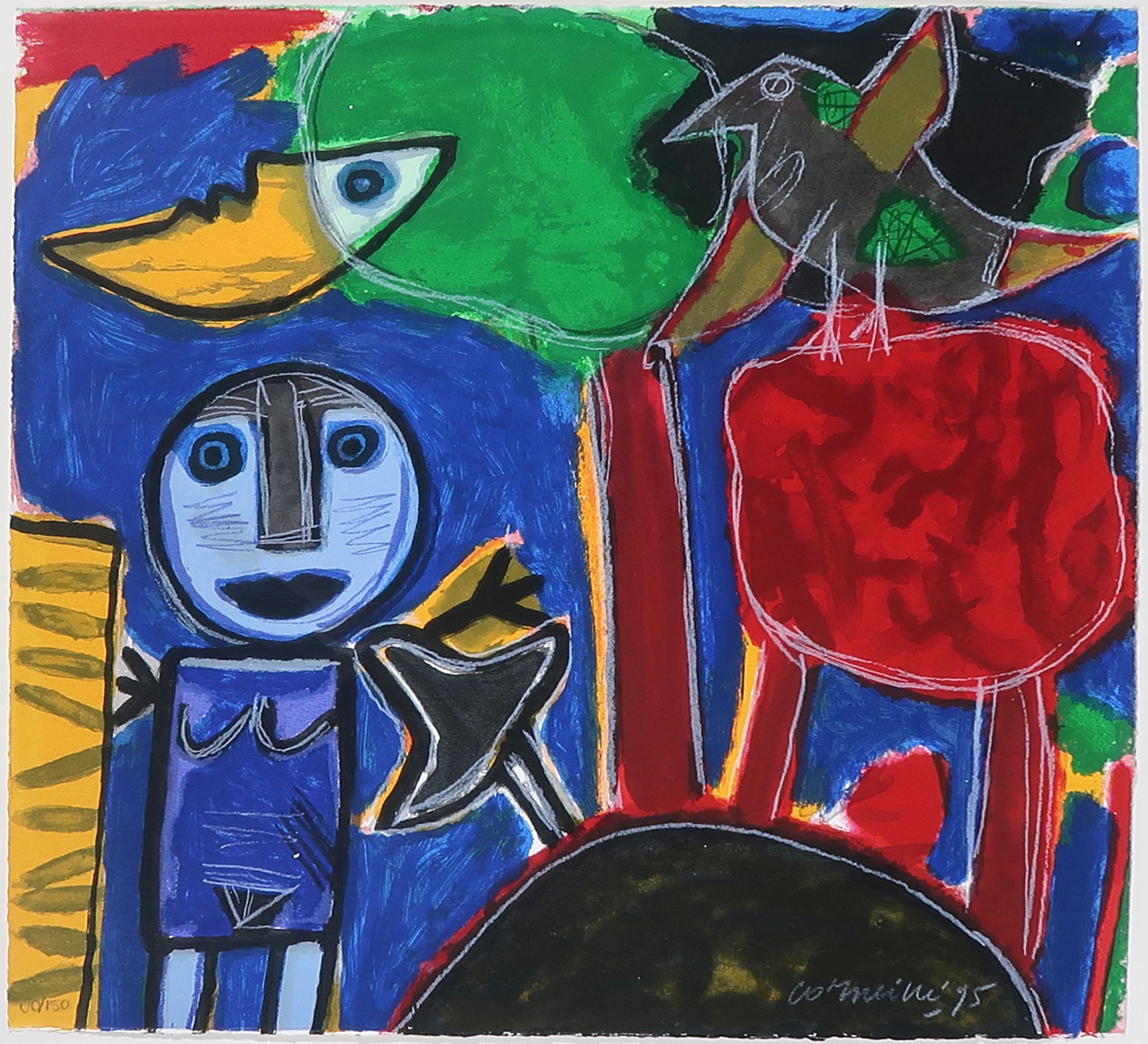 Corneille - Zeefdruk, L'enfant et l'oiseau - Ingelijst kopen? Bied vanaf 250!