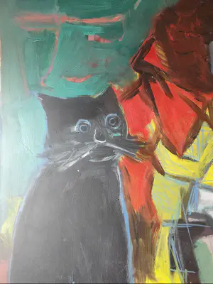 Dick Elffers - Gouache - Vrouw met kat kopen? Bied vanaf 50!