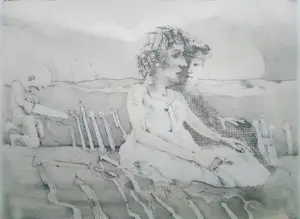 Co Westerik - Kleine jongen met twee dames buiten kopen? Bied vanaf 150!