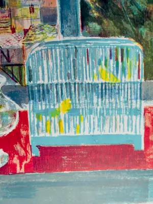 Emilio Grau-Sala - Lithographie "Fenêtre ouverte avec cage à oiseau et poissons rouges" kopen? Bied vanaf 115!