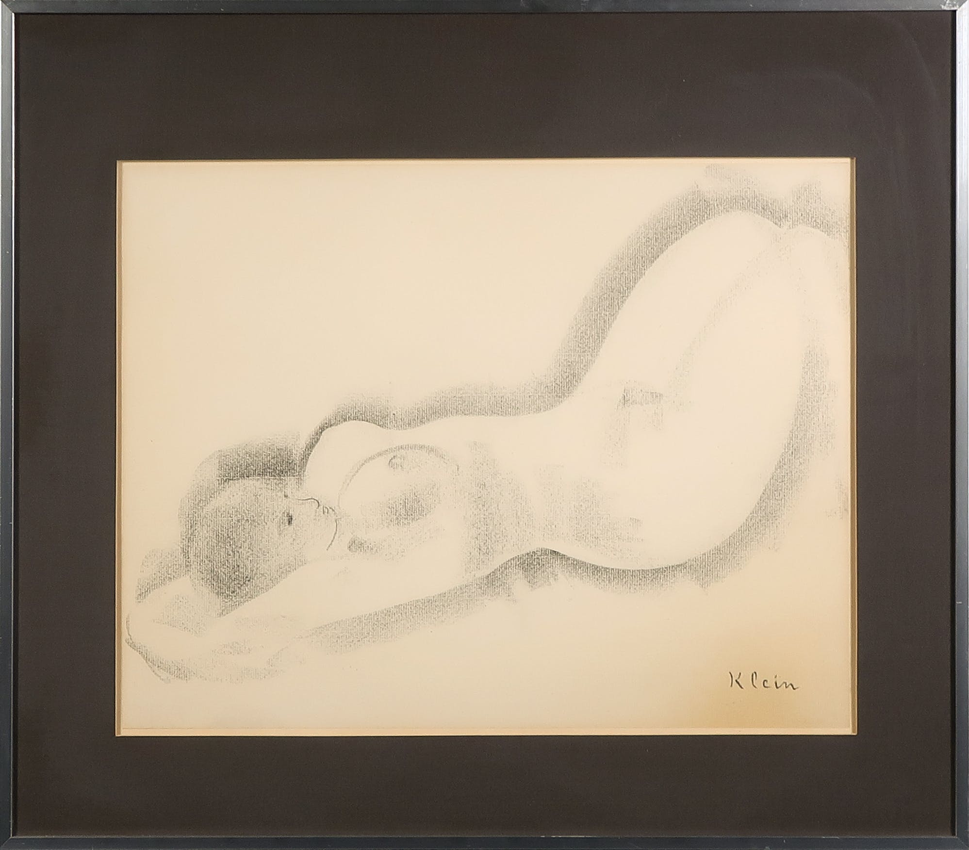 Frits Klein - Potloodtekening, Liggend naakt - Ingelijst verkocht voor € 80!