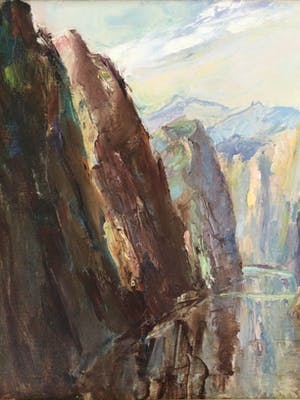 Dienke de Vries-Rohde - Fjord | Groot olieverfschilderij kopen? Bied vanaf 99!