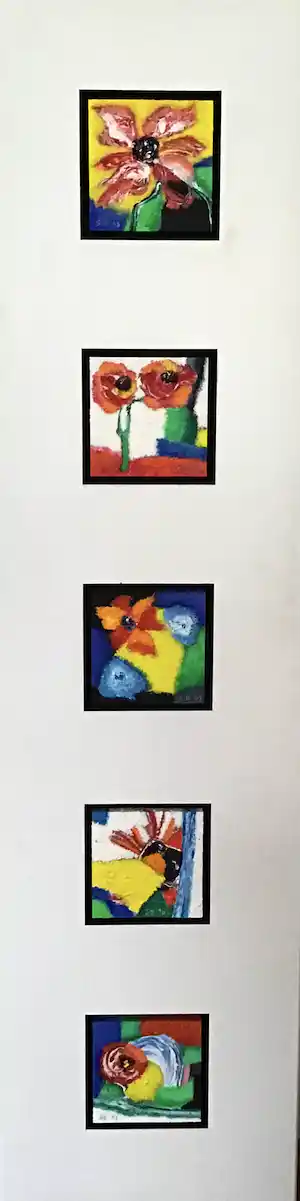 Saskia Bremer - Flower Power in Portugal, 5 schilderijen in paneel, gesigneerd vendu pour 40€ !