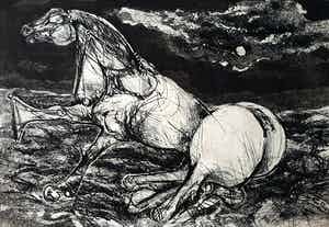 Willem Snitker - Paard in woest landschap, aquatint ets verkocht voor € 50!