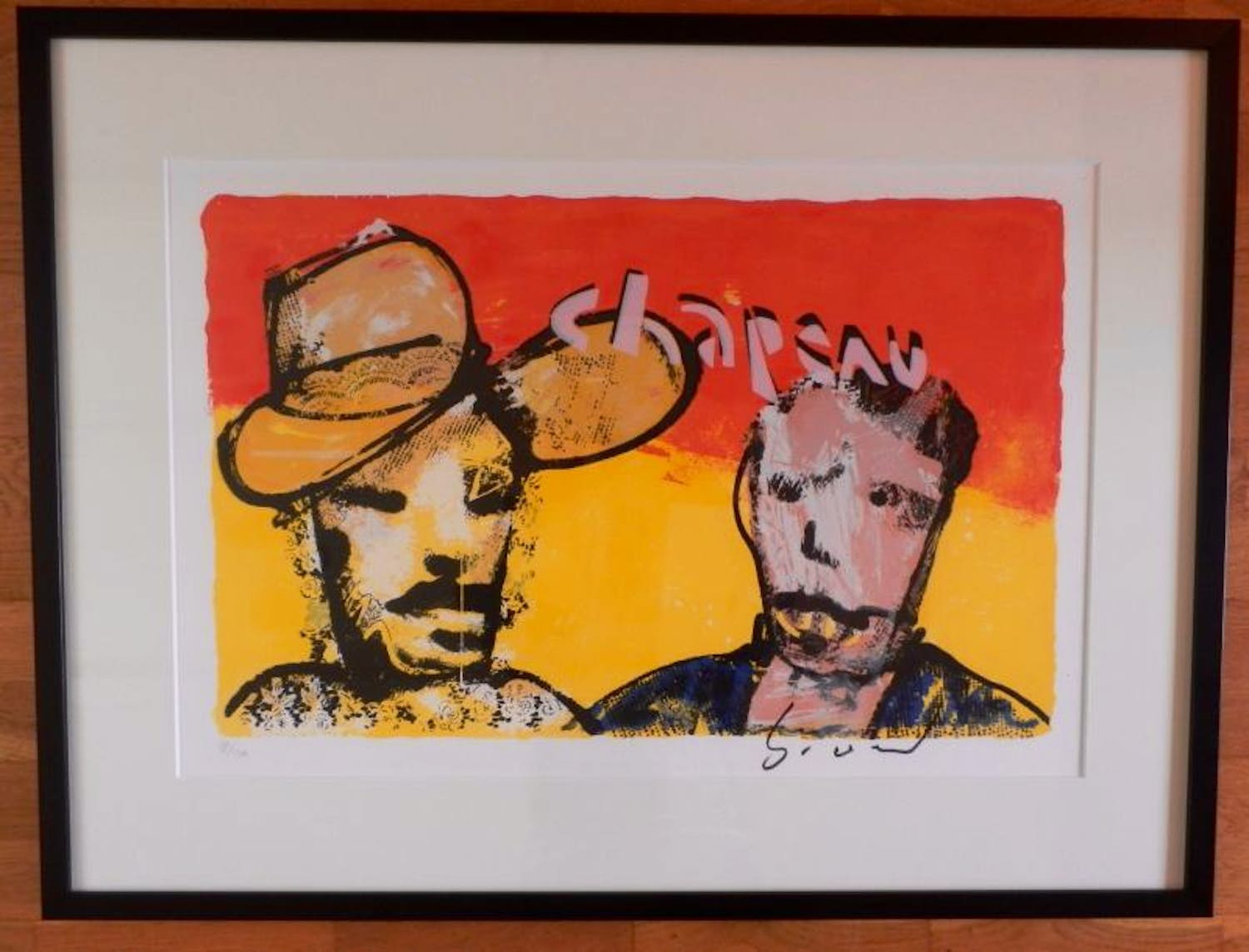 Herman Brood - Kleurenzeefdruk CHAPEAU IN ZEER FRAAIE LIJST verkocht voor € 375!