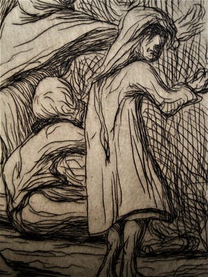 Eugene Laermans - Belgie 1900 - Sociaal bewogen Expressionist - gesigneerde ETS - "Armoede" kopen? Bied vanaf 28!