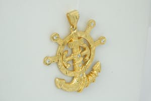 1309 - Surinaams 18 krt geel-goud & diamanten "Anker en roer" hanger - GROOT! kopen? Bied vanaf 1060!