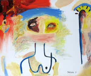 Rachid Ben Ali - Acryl op doek, Z.T. Compositie met naakt verkocht voor € 1!