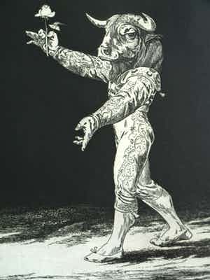 Dick Stolwijk - Ets, “Minotaurus met Roos” – gesigneerd & ingelijst – oplage 25 ex. verkocht voor € 50!