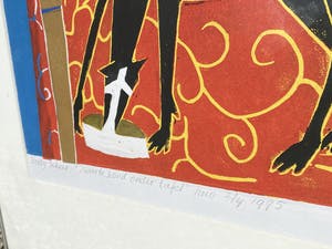 Betty Scheer - Zwarte hond onder tafel kopen? Bied vanaf 75!