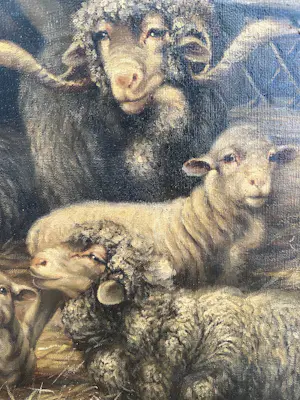 Béla Harmann - Olieverf op doek, Guitige Schapen– ingelijst – ca 1875-1899 - Uniek kopen? Bied vanaf 150!