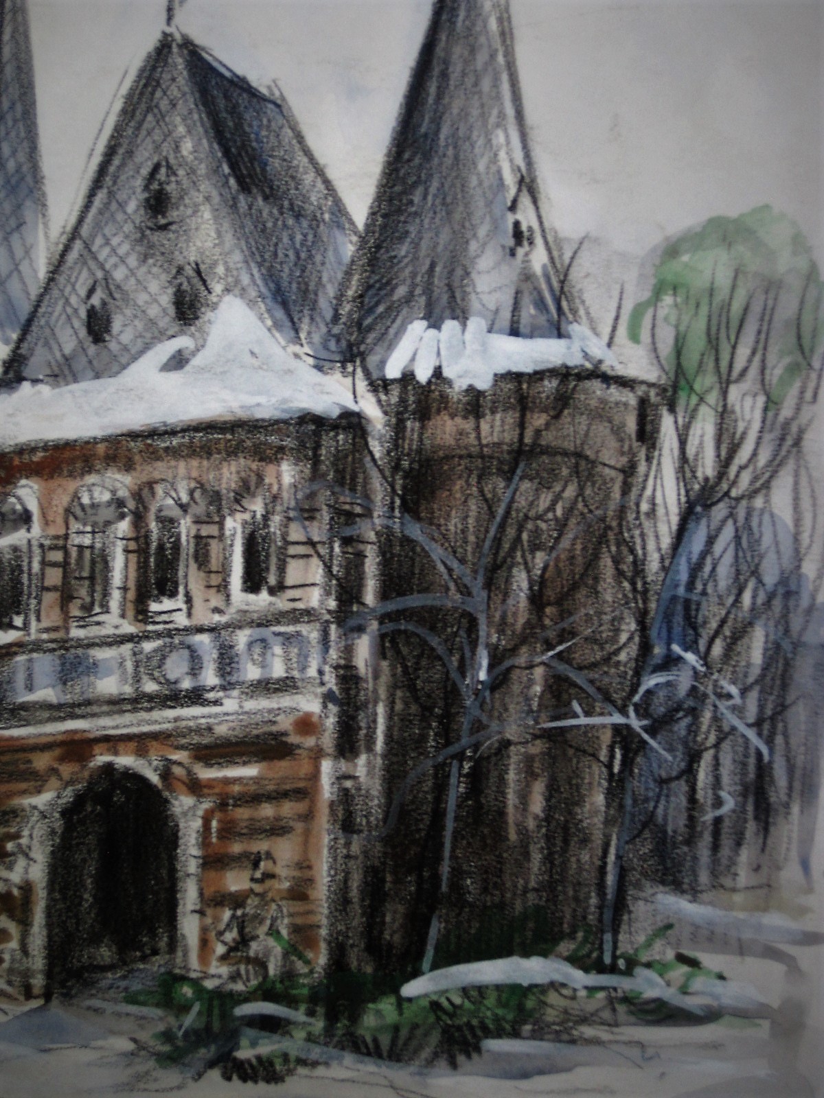 Louis van der Pol - mooie impressionistische aquarel "Stadspoort Kampen"  kopen? Bied vanaf 1!