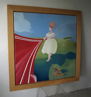 Niet of onleesbaar gesigneerd - Olieverf op doek , ingelijst , De Picknick – Lijst 118 x 118 cm. kopen? Bied vanaf 1!