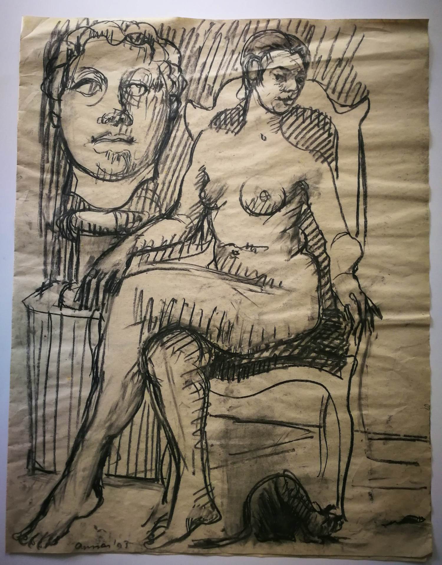 Rob Aussen - Naakt. Portret. Zittende vrouw. kopen? Bied vanaf 69!