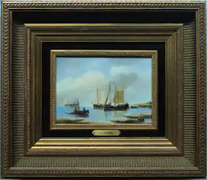 Jens Joppe - Miniatuurschilderij “Schepen” , olieverf op paneel - ingelijst – 13 x 18 cm. verkauft für € 100!